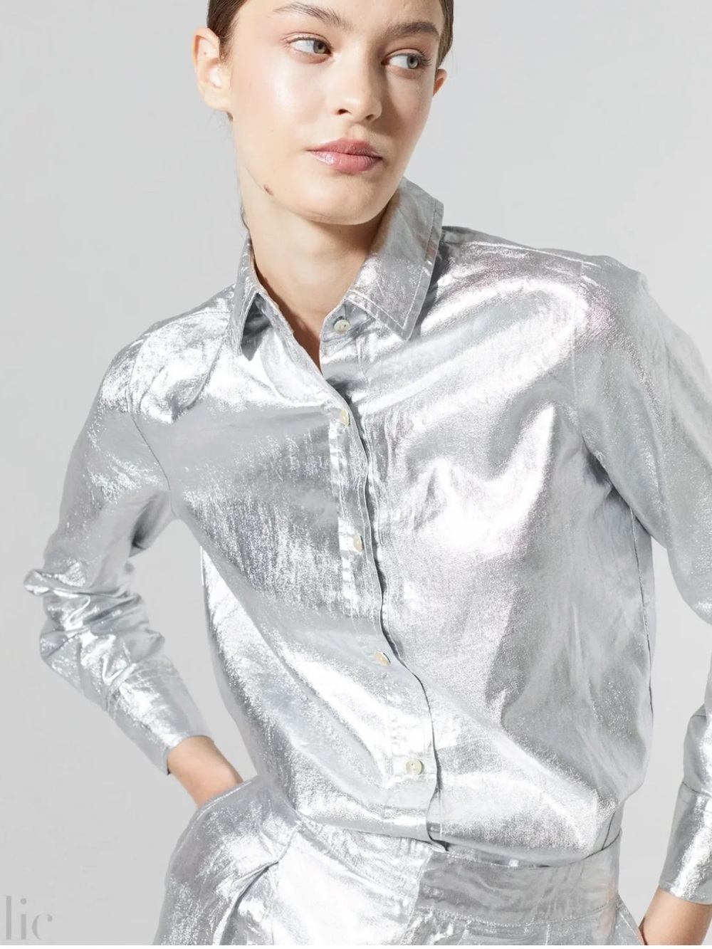 LANHTROPY SAN MARINO METALLIC SHIRT IN SILVER Medium